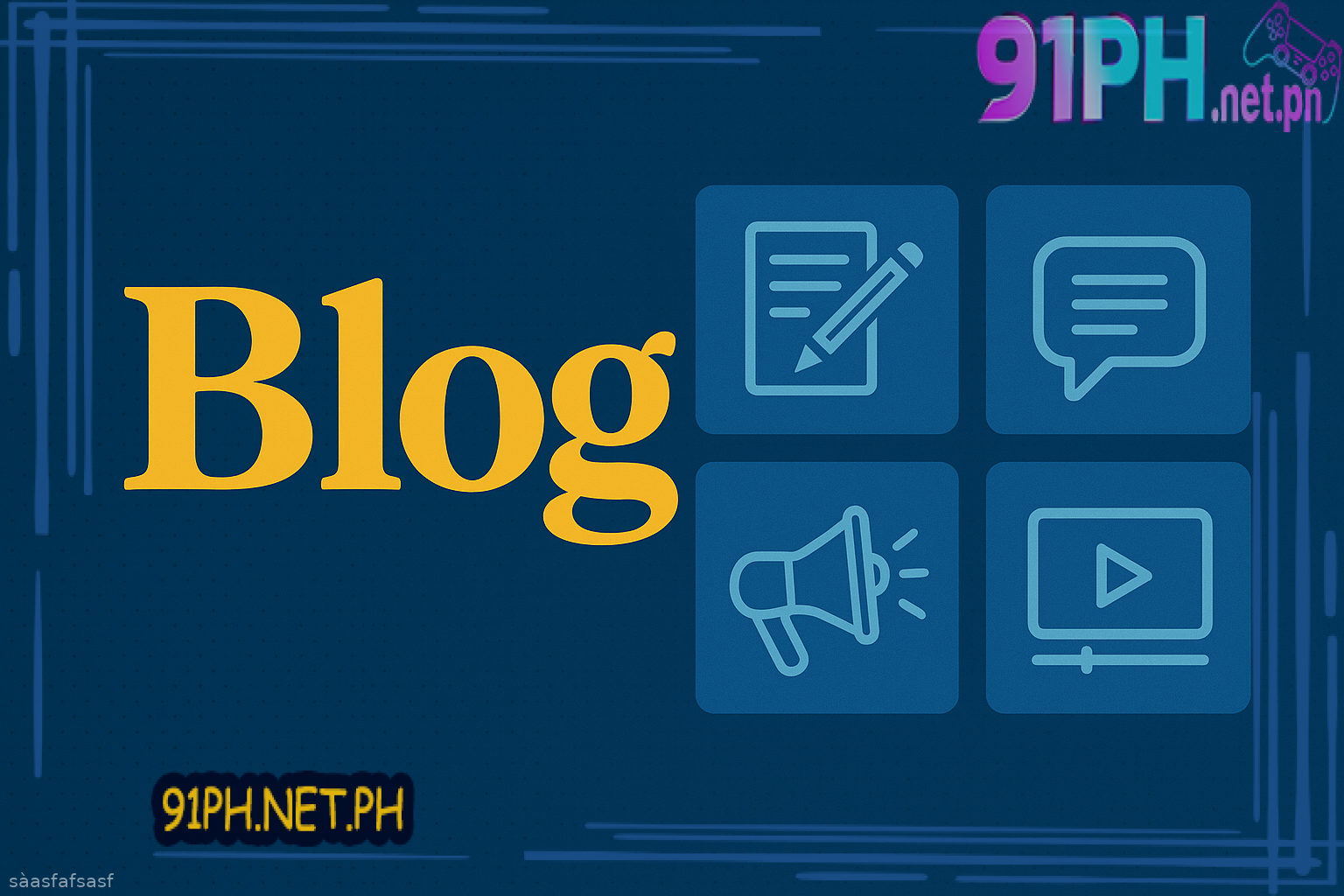 91PH Blog category banner featuring writing, chat, megaphone, and video icons