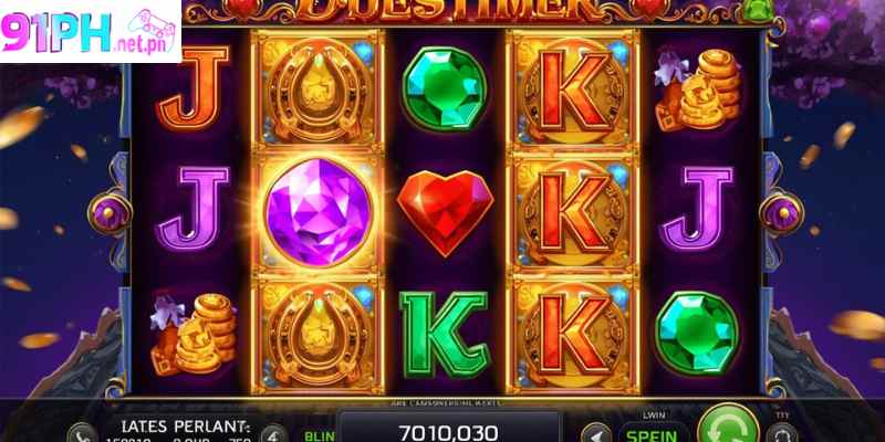Video slots game interface with animated reels and colorful symbols